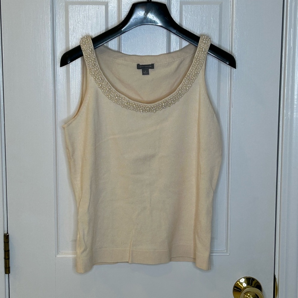Ann Taylor Cream Sweater with Pearl Embellishments